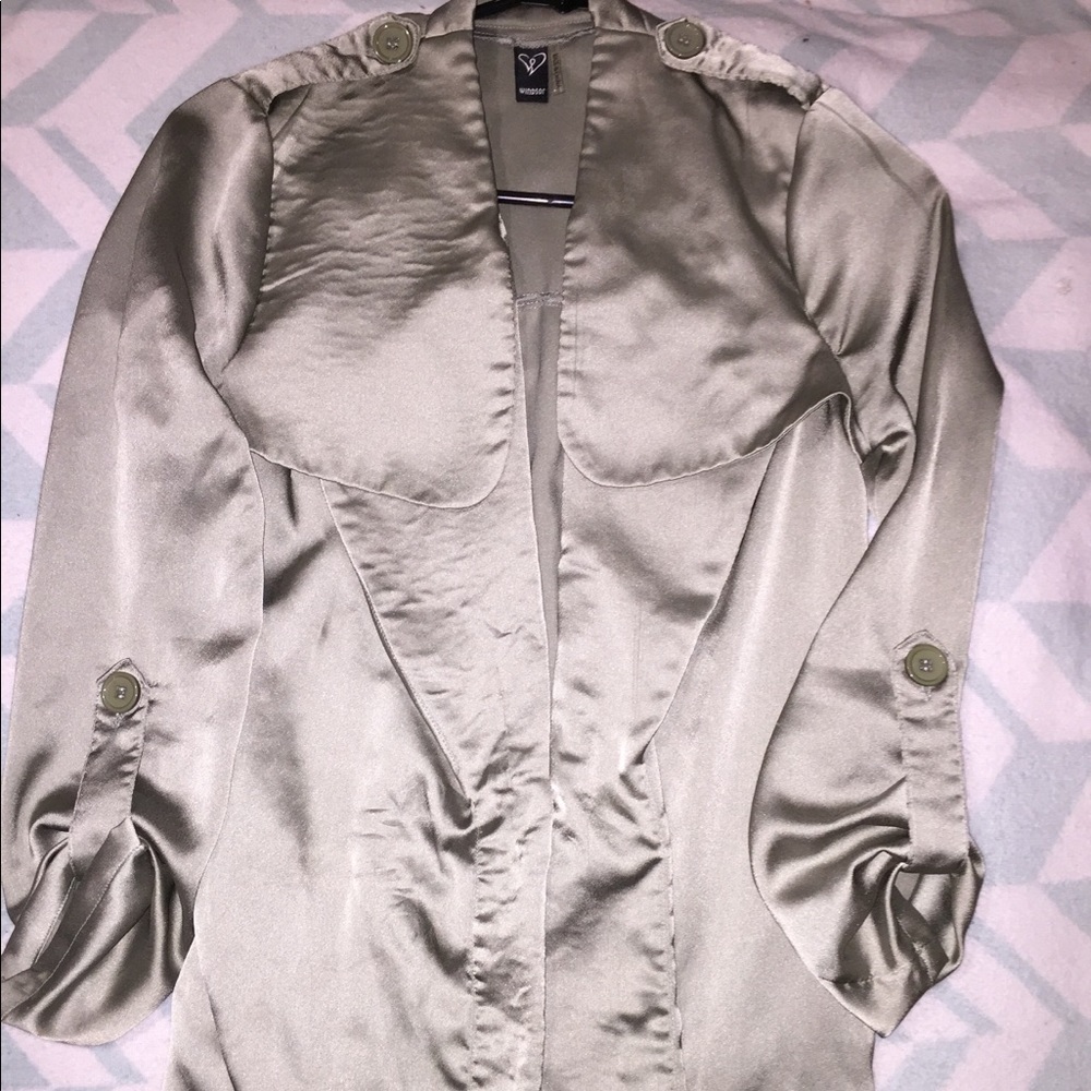 Satin green trench coat